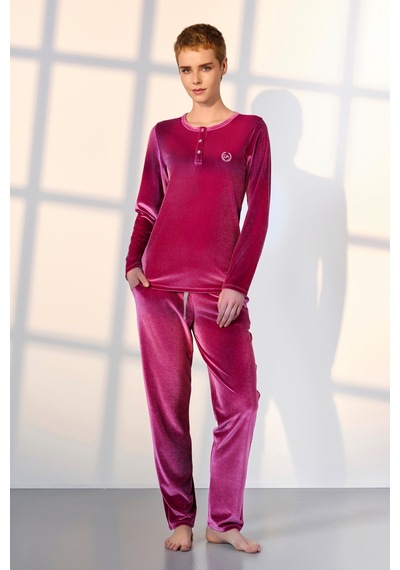Doreanse Kadın Fuşya Kadife T-shirt Pijama Takımı 25k4033-standart Fuşya