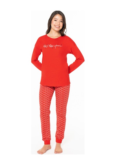 U.S. Polo Assn. Kadın Pamuklu Lisanslı Pijama Takımı 20147 Kırmızı