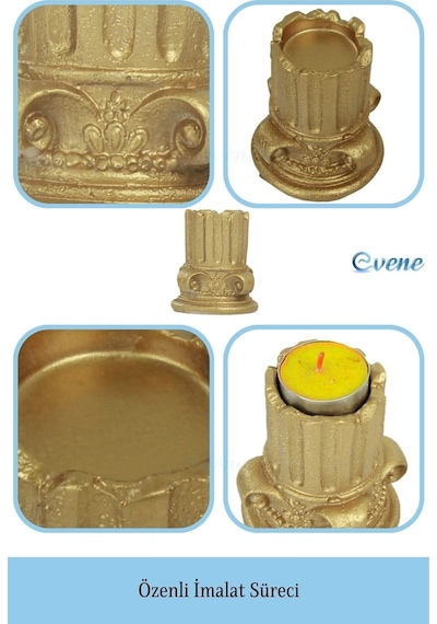 Mumluk Şamdan Tealight Mum Uyumlu Tarihi Sütun Model - Altın