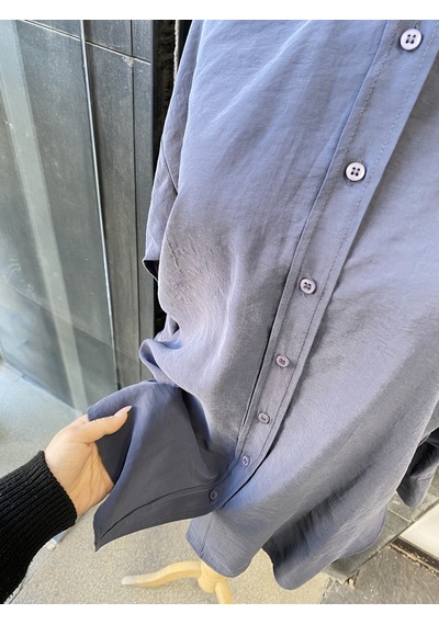 Pera Moda Yakası Taşlı Modal Kumaş Oversize Kadın Gömleği Antrasit