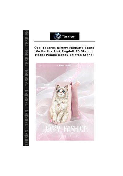 Özel Tasarım Nimmy Magsafe Stand Ve Kartlık Pink Ragdoll 3d Standlı Model Pembe Kapak Telefon Standı