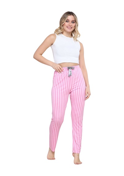 Pijama Altı Modal Ring Viskon Kumaş Çizgili-pembe Çok Renkli