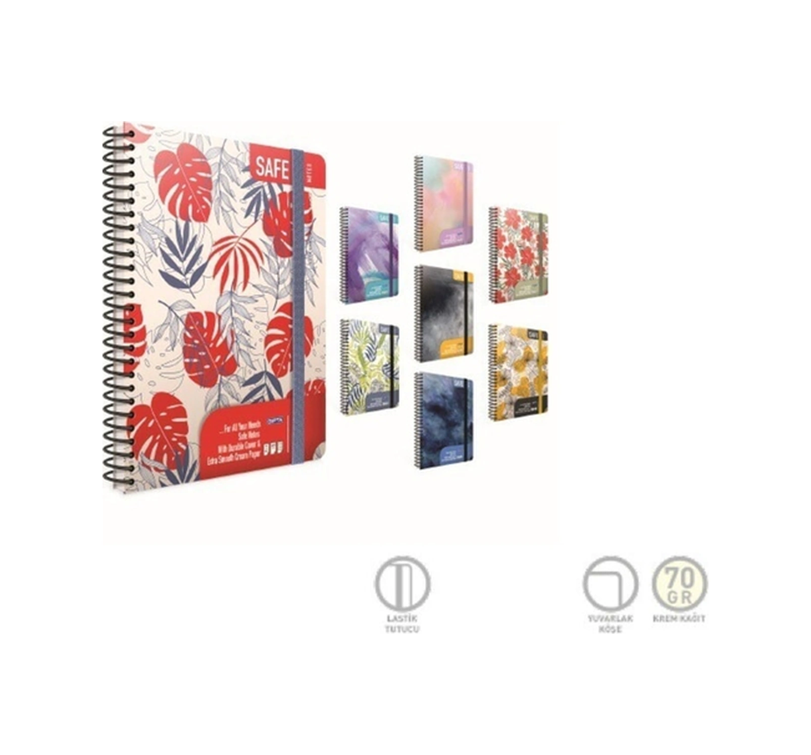 Safe Notes Spiralli Sert Kapak Not Defteri 17x24cm 120 Yaprak Çizgili 3 Lü Paket 5556 Karışık