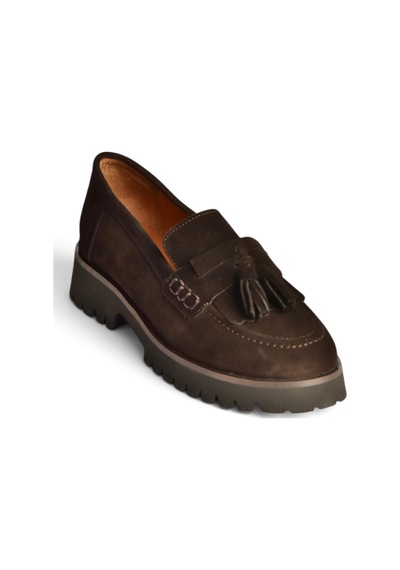 Fox Shoes Z944014461 Kahverengi Süet Kalın Tabanlı Püsküllü Loafer Ayakkabı