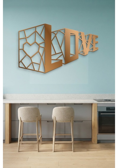 3d Love Metal Duvar Tablosu - Duvar Sanatı - Duvar Dekoru - Bronz