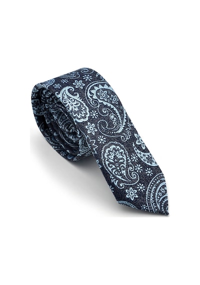 Gaffy Mavi Şal Desenli Lacivert Dokuma Kumaş Mendilli Slim Fit Kravat Lacivert - Mavi