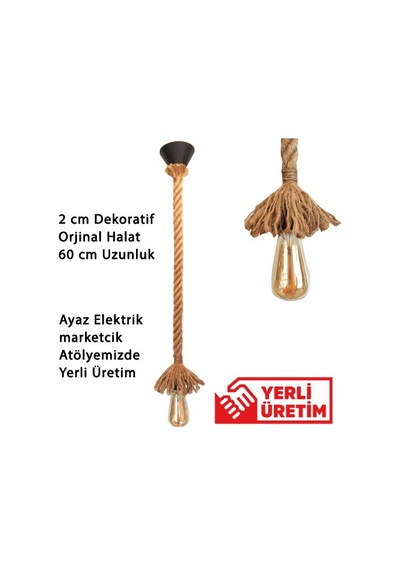 Dekoratif Jut Halat Sarkıt Tesisat Avize 60 Cm Boy E27 Duylu