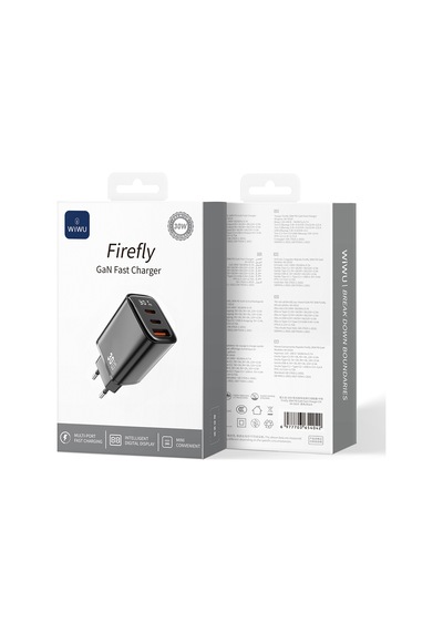 Wiwu Wi-g010 Firefly Serisi Gan Tech Pd Hızlı Şarj Özellikli Şarj Başlığı 30w Siyah