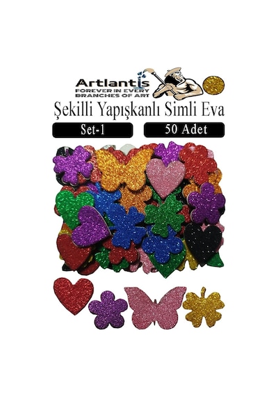 Şekilli Simli Eva Yapışkanlı 50 Li 1 Paket Kendinden Yapışkanlı Simli Eva Sticker Okul Öncesi Kreş Ana Sınıfı Sarı