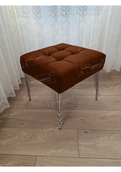 Modern Dilim Puf Ayakucu Puf Gümüş Metal Ayak 45 45 Kahve