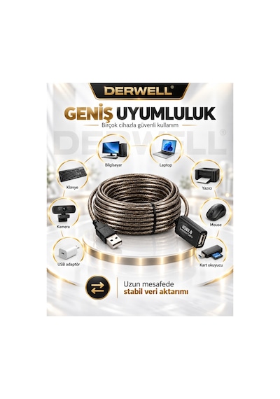 Yeni 2026 5 Metre Usb 2.0 Aktif Uzatma Kablosu Dahili Güçlendirilmiş Sinyal Çipli Kopma Donma Yapmaz Tak Çalıştır Erkek Dişi Yüksek Hızlı Kararlı Veri Aktarım Kablosu Gold Seri Premium