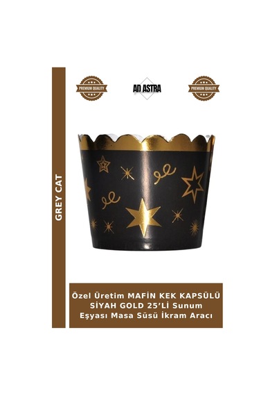 Özel Üretim Mafin Kek Kapsülü Siyah Gold 25 Li Sunum Eşyası Masa Süsü İkram Aracı Siyah - Altın