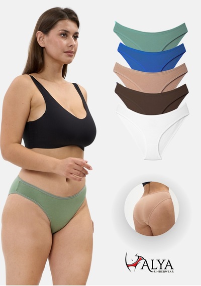 Alya Underwear Kadın Külot, Renkli Pamuklu Slip Külotlar Bikini Kesim 5'li Paket Çok Renkli Çok Renkli P03