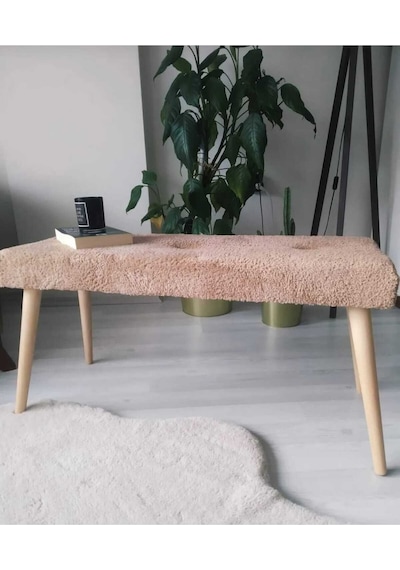 Ahşap Ayaklı Handmade Geniş Oturum Alanlı Welsoft Kumaş Pofidik Puf Bench ,ayak Ucu Uzatmalık Kahverengi
