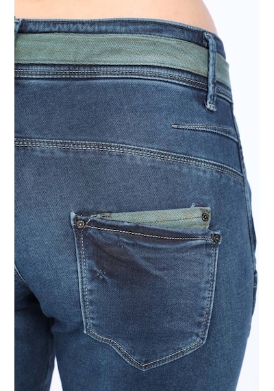 Kadın Belden Bağlamalı Jean Pantolon Koyu Mavi