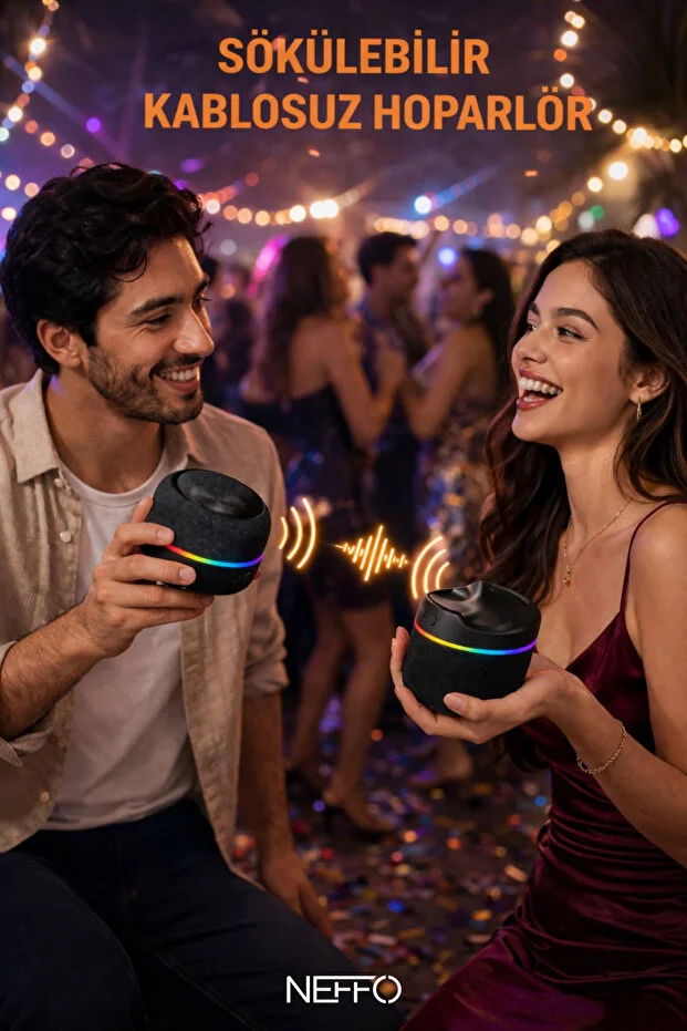 Ayrılabilir Bluetooth 5.3 Hoparlör Çift 52mm Sürücü, Yüksek Ses, Stereo Ses Sistemi Siyah