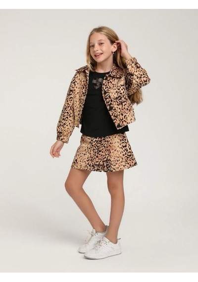 Kız Çocuk Leopar Desenli Şort Etek-15593 Kahverengi