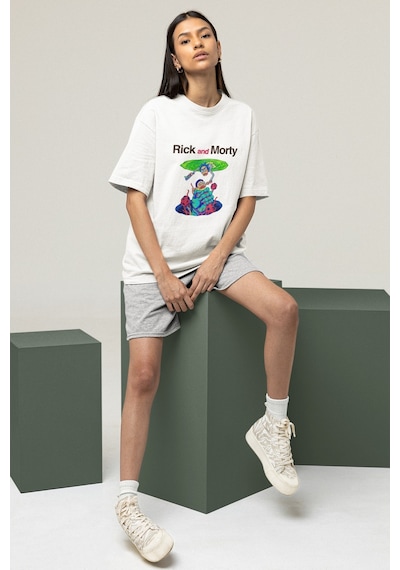 Noıssey Rick And Morty Tasarımlı Unisex Oversize Beyaz T-shirt