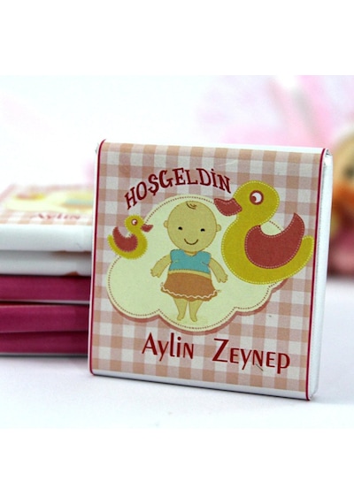 Dark Brown Hoşgeldin Kız Bebek Çikolatası İsim Yazılabilen Hediye Çikolata KBK3 150 Adet