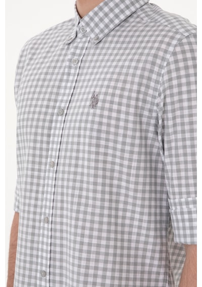 U.S. Polo Assn. Erkek Gri Kareli Uzun Kollu Slim Gömlek 50306367-VR024