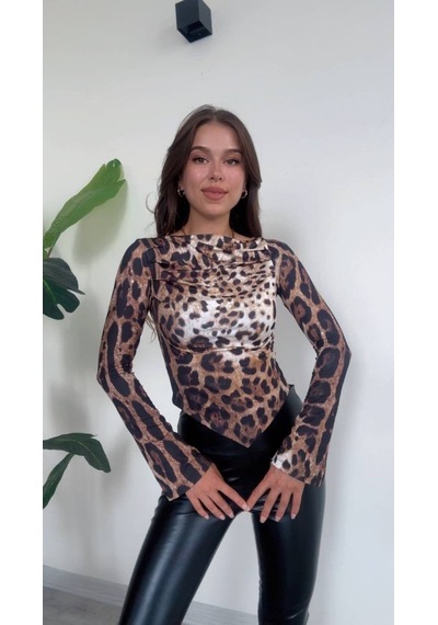 Modadua Leopar Desenli Uzun Kollu Bluz