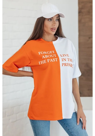 Unisex Forget Live Baskılı Oversize Tshirt Turuncu