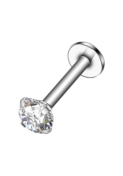Cerrahi Çelik Zirkon Taşlı Piercing Küpe 6 Mm Barlı Taş Ebat Seçiniz Gümüş