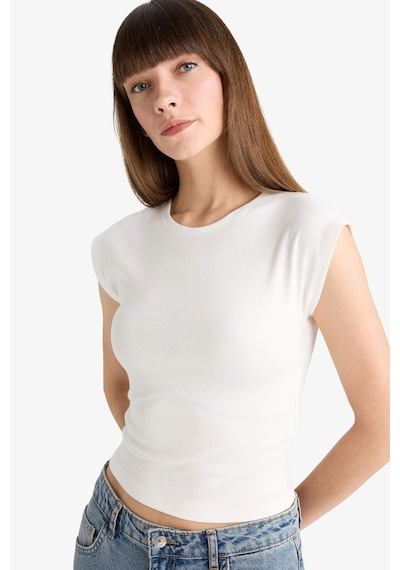 Defacto Slim Fit Dar Kesim Bisiklet Yaka Basic Düz Modal Kısa Kollu Tişört F0685ax25auer105 Ekru
