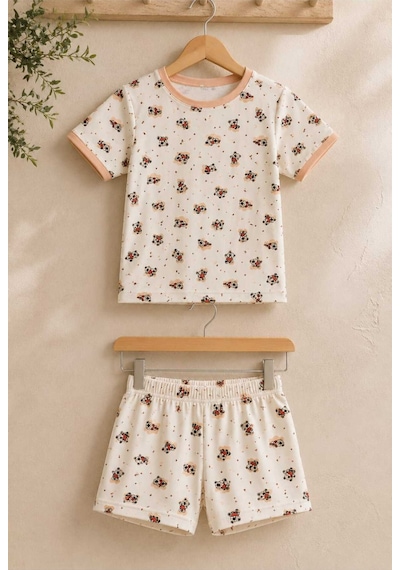 Tenra Kız Çocuk Pamuklu Şortlu Pijama Takımı 3-12 Yaş Beyaz