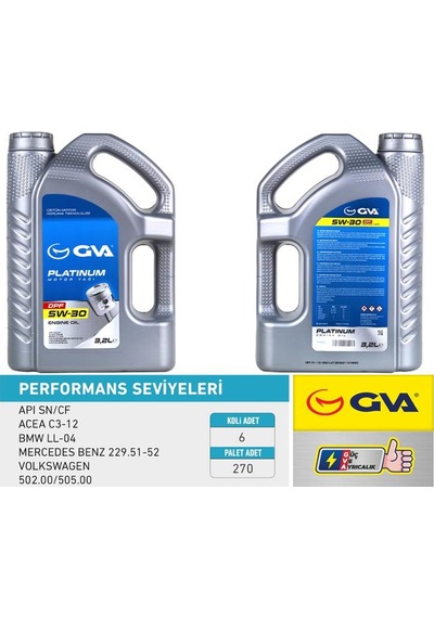 Motor Yağı 5w30 3.2 Lt Platınum Partiküllü-dpf Tam Sentetik Apı Sn/cf 6 Adet 5w30-55175990