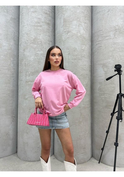 Düz Renk Kadın Sweatshirt Pembe
