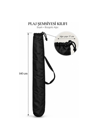 Plaj Şemsiyesi Kılıfı 140 Cm Omuz Askılı, Büzgülü, Siyah