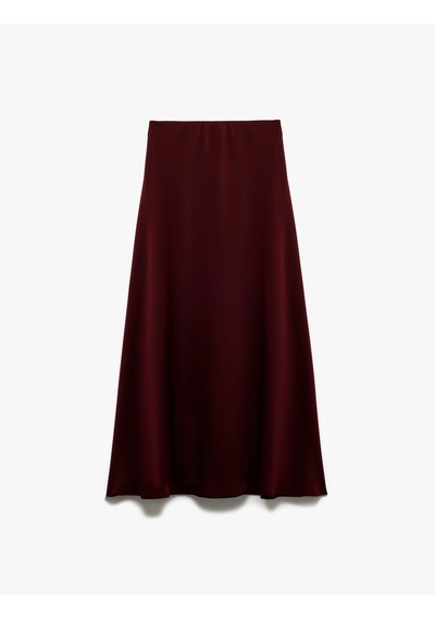 Koton Regular Fit Midi Boy Saten Kloş Etek Bordo 6wak70042uw Bordo