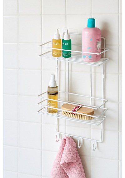 Sas Haus 2 Katlı Beyaz Kancalı Banyo Duş Rafı, Şampuanlık, Lif/kese Askılı, Paslanmaz Metal, Banyo Düzenleyici - Tş-02 Beyaz