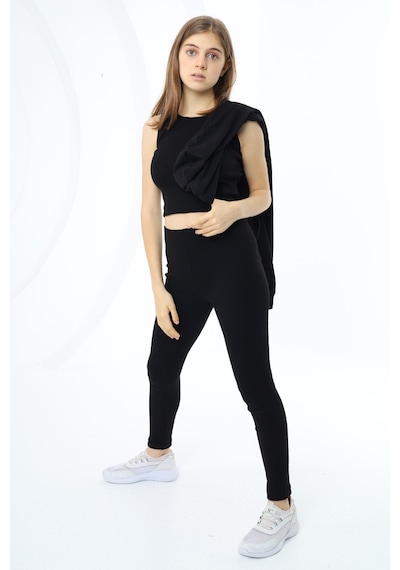 Toontoy Kids Toontoy Kız Çocuk 2'li Takım Baskılı Kapüşonlu Düşük Omuz Çıtçıtlı Sweatshirt & Basic Düz Tayt Siyah Toontoy Kids Toontoy Kız Çocuk 2'li Takım Baskılı Kapüşonlu Düşük Omuz Çıtçıtlı Sweatshirt & Basic Düz Tayt Siyah