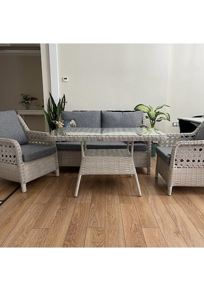 S Collection Bahçe Mobilyası Bahçe Takımı Oturma Grubu 4 Kişilik Bej