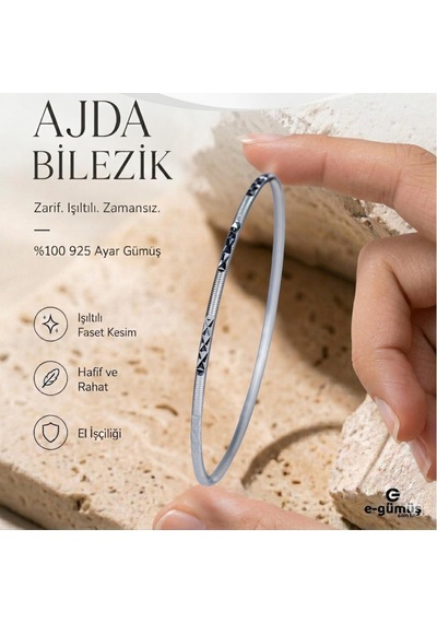 E-gümüş 925 Ayar Yıldızlı Gümüş Ajda Bilezik