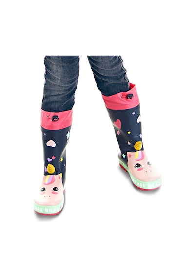 Denokids Kalpli Unicorn Kız Çocuk Lacivert Pembe Yağmur Botu Lacivert - Pembe