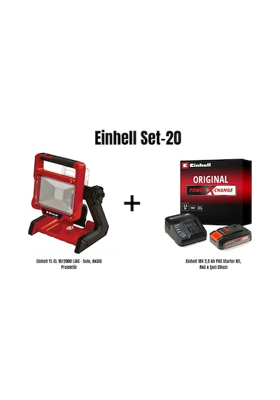 Einhell Set-20 Einhell Te-cl 18/2000 Liac - Solo, Akülü Projektör+einhell 18v 2,5 Ah Pxc Starter Kit, Akü & Şarj Cihazı
