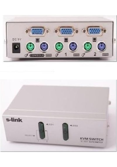 S-Link SL-2021 2PC-1MN CVGA+PS-2 Manuel Kablolu Kvm Switch