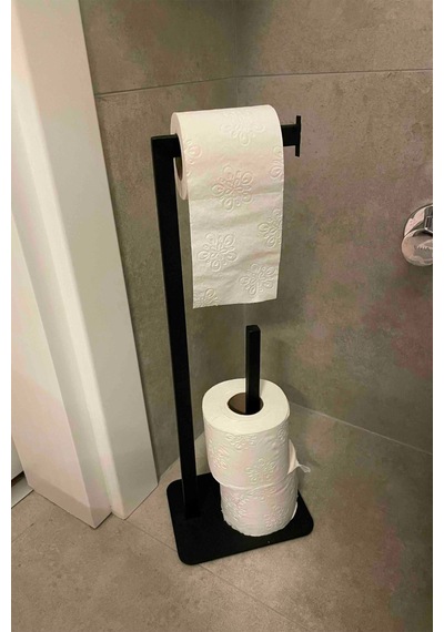 Aju Tuvalet Kağıtlığı Yedekli Özel Tasarım Ağır Döküm Ayaklı Devrilmez Banyo Tuvalet Kurulum Gerektirmez Siyah