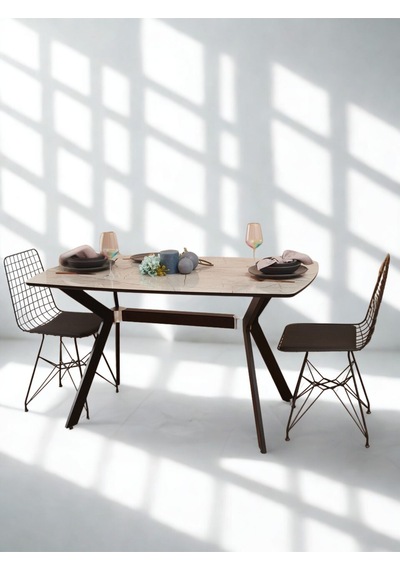 Dikdörtgen Mermer Desenli Yemek Masası Gri Siyah 138x80x76 Cm Atlantik - Çam