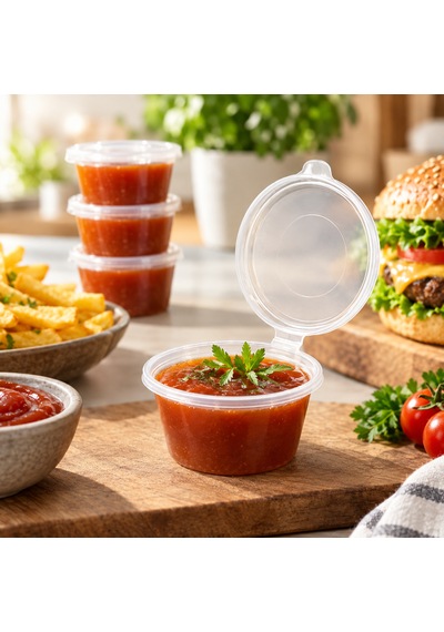 4 Oz 120 Ml, 100 Adet, Sıkı Ve Sızdırmaz Kendinden Kapaklı/sert Plastik Sosluk - Kemik Suyu Ve Sos Kabı Şeffaf