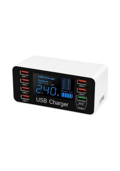 Powermaster Pm-26057 8 Portlu Lcd Ekranlı Akıllı Usb Ve Type-c Pd Şarj İstasyonu