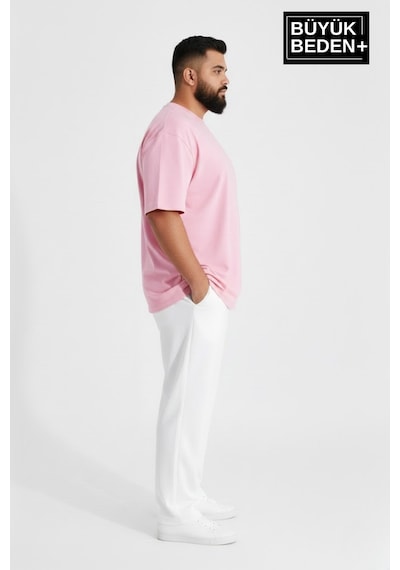 Süperlife Büyük Beden Erkek Basic Tişört Pamuklu Düz T-shirt 3xl-6xl Spr26bts10 Pembe