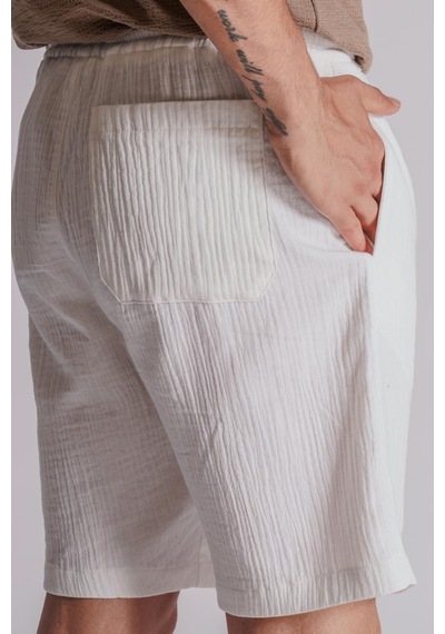Braccas Erkek Yandan Cepli Beli Lastikli Dokulu Kumaş Relaxed Fit Jogger Şort Ekru Ekru