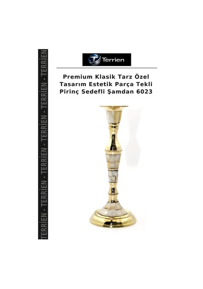 Premium Klasik Tarz Özel Tasarım Estetik Parça Tekli Pirinç Sedefli Şamdan 6023 Çok Renkli