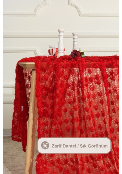 Elart Hasbahçe Masa Örtüsü 3 Boyutlu 125x210 Cm Kırmızı Kırmızı