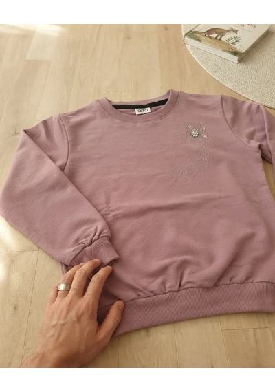 Alfa Kız Çocuk Mor Kol Taslı Sweatshirt Modeli