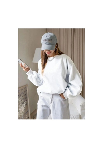 Velmora Fashion Kadın Düz Bisiklet Yaka 3 İplik Sweatshirt - Beyaz